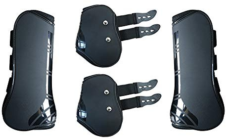 MAYiT Lot de 4 protège-tendons pour Cheval (Avant et arrière), Coque en polyuréthane, pour protéger Les tendons des Chocs et des compétitions, Non nul, Noir, Medium