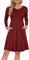 AUSELILY Damen Langarm Plissee Loose Swing Freizeitkleid mit knielangen Taschen Wein Rot M