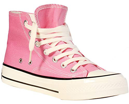 wealsex Femme Homme Unisexe Baskets Mode Plat Montante Sneakers Tennis Chaussures Casuel Toile Lacet Chaussures en Toile Classiques (Rose,40)