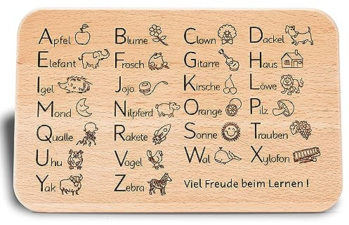 Glitzkind Frühstücksbrett ABC | Füllung Inhalt für Schultüte Zuckertüte & Geschenk-Idee zur Einschulung zum Schulanfang für Mädchen & Jungen | Glücksbringer für Schuleinführung zum Lesen Schreiben