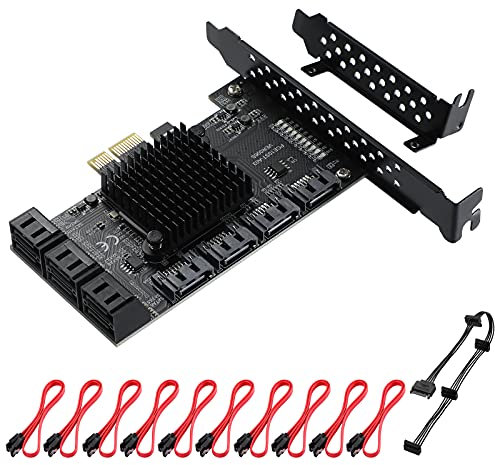 MZHOU Scheda PCIe SATA a 10 Porte, Scheda di Espansione da PCI-E a SATA, Scheda Controller PCI-E 1X da 6Gbps Con Supporto HDD per Windows10/8/Unbuntu