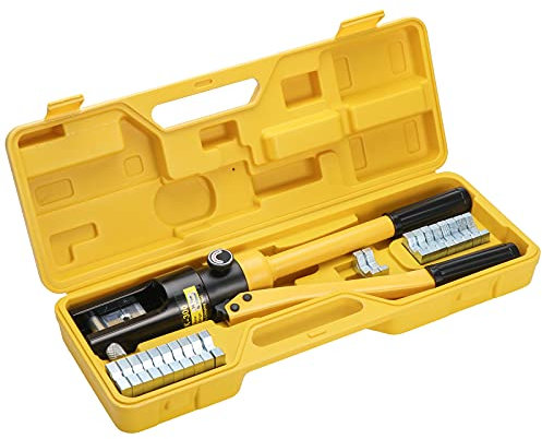 Gueenky 12T Prensa Terminales Hidraulico, 8-300 mm² Crimpadora Hidráulica Terminales Alicates Hidráulicos Crimpado Herramienta Prensa Hidráulica, 13 pares Matrices