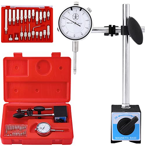 Mornajina Dial Indicator with Magnetic Base 0-1.0 Tester Gage, Dial Test Indicator 0.001 Precision, Magnetic Dial Indicator Base Holder with Fine Adjustment