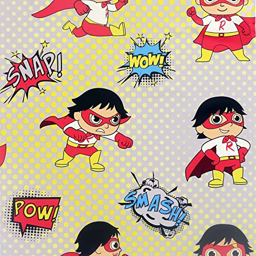 Full Roll Super Ryan's World Wallpaper Superhero Children Kids Bedroom Grey