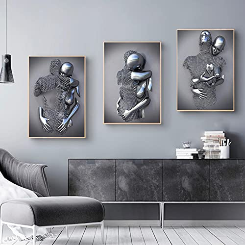 Moderne Metallfigur Statue Kunst Leinwand Malerei Romantische Abstrakte Poster und Drucke Wandbilder Wohnzimmer Wohnkultur 50x65cm (20x26in) x3 Rahmenlos