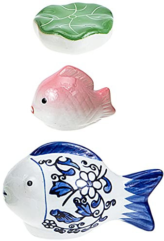 Mipcase 3pcs Schwimmtiere Porzellan Gartendeko Keramik Schwimmende Deko Ente Fisch Blatt Realistische Schwimmen Außen Garten Teich Gartendekoration