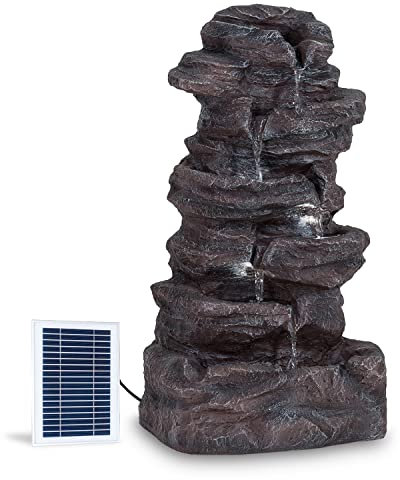 Blumfeldt Stonehenge Solarbrunnen, inkl. Solarpanel, Lithium-Ionen-Akku (ca. 5h Laufzeit), LED-Beleuchtung, Polyresin| frostbeständig, für drinnen und draußen Grau