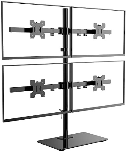 WALI Quad Monitor Stand, Height Adjustable Free-Standing Monitor Desk Mount, fits 4 Computer Screens up to 27 Inch, Holds up to 22lbs per Screen (GMF004) by