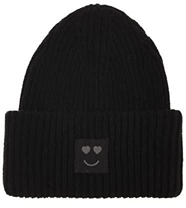 Zwillingsherz Slouch-Beanie-Mütze mit Wolle - Hochwertige Strickmütze mit Herz Smileys Patch für Damen Mädchen- Hat - Grobstrick - One Size - warm und weich für Frühling Herbst und Winter