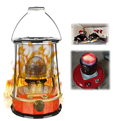 Vendics Tragbarer Petroleumheizer Zeltheizung Effizienter Campingkocher Indoor 360° Surround Heizung Mit 6 Dochten Und 2 Paar Handschuhen Mit Fallschutz/4,6 L/Rot