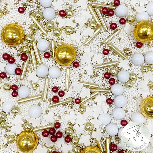 Streusel Weihnachten Christmas Angel weiss gold bordeaux Engel 90g | STREUSEL GLÜCK | goldene Weihnachtsstreusel Zuckerstreusel Sprinkles Christmas Tortendeko Plätzchen verzieren Kuchenstreusel