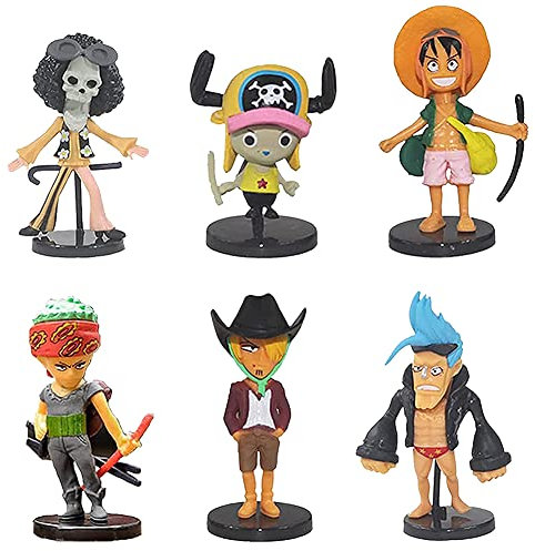 Adorno para Tarta, One Piece Figuras, Niños Cumpleaños Fiesta, Adorno para Cupcake, Cumpleaños Decoración Suministros para Niños Fiesta Regalo, 6 Piezas