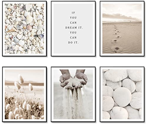 HOGEBIG Beach Wall Art Prints Modern Seascape Inspirational Positive Quotes Sayings Landscape Sea Shell Stone Sand Plant Pictures Photo Paintings on Canvas Wall Decor (11x14 UNFRAMED)