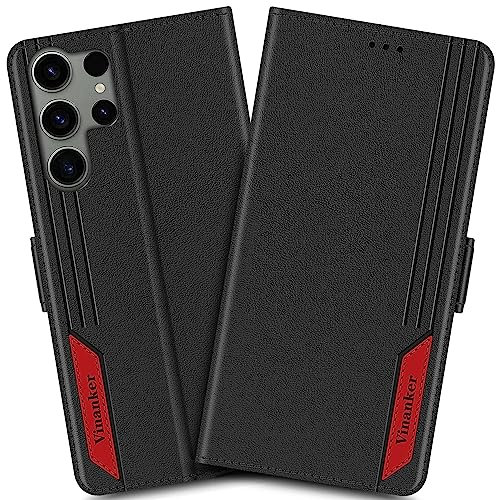 Vinanker Handyhülle für Galaxy S23 Ultra Hülle, Leder Klapphülle mit RFID Schutz Schutzhülle für Samsung Galaxy S23 Ultra 5G (Schwarz)