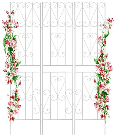 180x50cm Treillis De Jardin pour Plantes Grimpantes, Treillis De Jardin en Métal, Cadre d'escalade d'art De Fer Antirouille Extérieur, Blanc