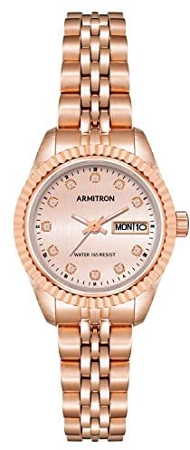 Armitron Orologio da Donna con cinturino in metallo con quadrante accentato in cristallo, giorno/data, 75/2475, Oro Rosa