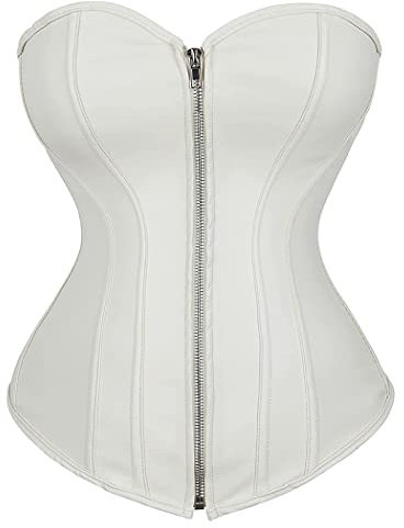 WLFFW Corsage mit Reißverschluss Kunstleder Damen Bustiers Korsett (EUR(44-46) 4XL,Weiß)