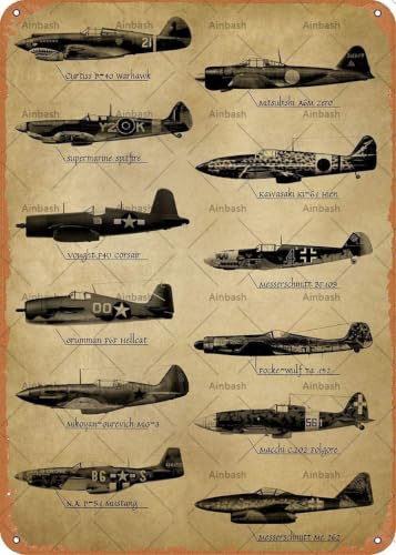 WWII Memorabilia Retro Poster Decor Vintage Luftfahrt Flugzeug Dekor Blechschild Mann Höhle Militär Fan Geschenk Home Bar Pub Metall-Blechschild 20,3 x 30,5 cm