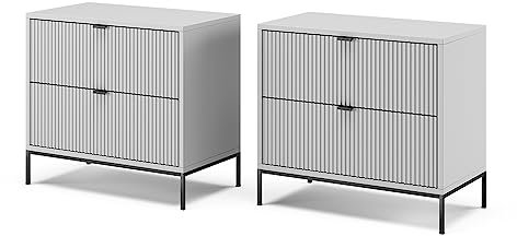 Vicco Nachttisch Eliza, Nachtkommode, Grau, 66 x 60 cm 2er Set