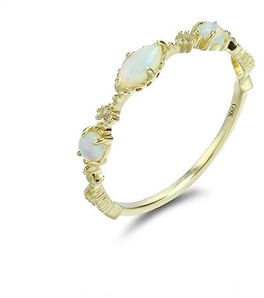 AMDXD Gelbgold Au750 18K Ring für Damen, Eheringe mit Opal Marquise, 750 Gold Bandringe Pärchen Ringe Echt Gold, Gold, Gr.53