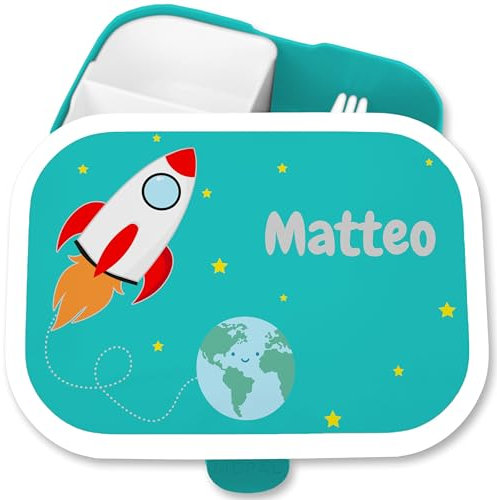 Brotdose Kinder Campus für Mepal - Rakete Weltall Weltraum Flugrakete Erde - 750 ml - Türkis - name erstklässler geschenke nasa astronaut fächern raumschiff space kind shuttle raketen planeten