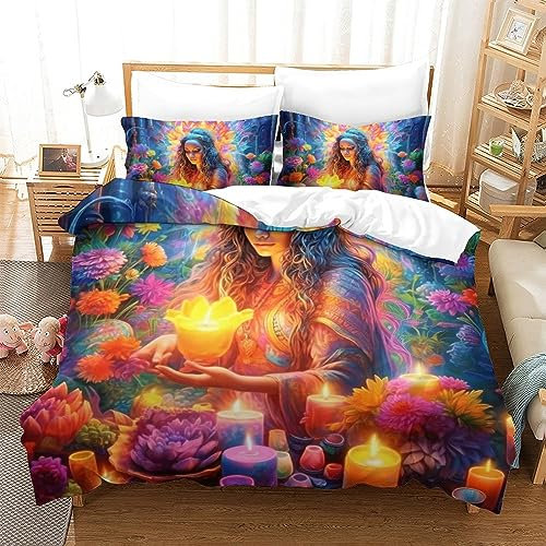 Bettwäsche-Set mit Rainbow Spirit, 3-teilig, vollständiger Bettbezug, Mikrofaser-Bettbezug, pflegeleicht, ganzjährig, Größe: 220 x 240 cm (1 Bettbezug, 2 Kissenbezüge).