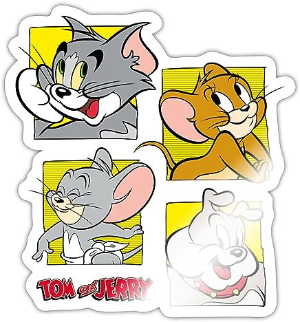 Spreadshirt Tom Und Jerry Vier Freunde Sticker, max. 10x10 cm, 10 x 10 cm, Weiß glänzend