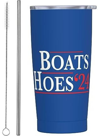 FJAUOQ Boats and Hoes 2024 Election Stainless Steel Skinny Tumbler Travel Cup 20 Oz Double Wall Slim Insulated Coffee Mug with Splash Proof Lid & Straw & Cleaning Brush for Home Office