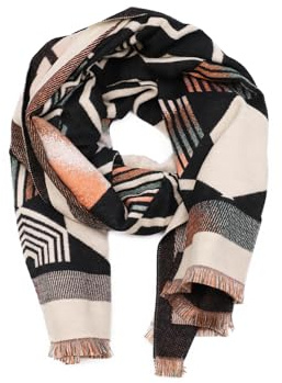 QUEEN HELENA Sciarpa Invernale Morbida Stola Coprispalle con Fantasia Casual Donna SC204 (Nero, Taglia Unica)