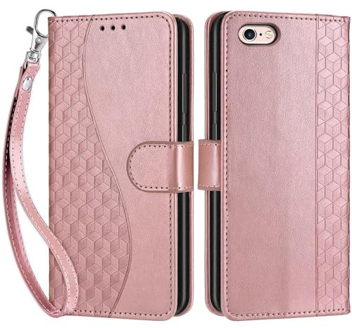 SIENIANLINE Handyhülle für iPhone 6 / iPhone 6s Hülle, Premium PU Leder Flipcase Schutzhülle Klapphülle mit Kartenschlitz und Faltbare Brieftasche Hülle für iPhone 6 / iPhone 6s - Roségold