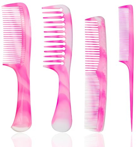 FHALLYNN Pinkes Haarkamm-Set – breite Zähne, feine Zähne, Rattenschwanz und Doppelkamm für Frauen und Männer