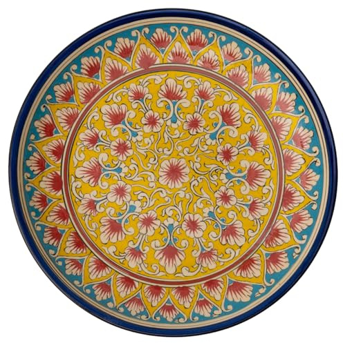 PODARI Lagan Rishtan Keramikteller groß Ø 32 cm Kora-Kolam Stern - Usbekischer Speiseteller mit handbemaltem Design
