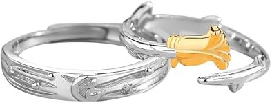 MEET- ORIGIN 925 Sterling Silber Kleiner Prinz und Fuchs Paar Ringe Paar Freunde Passende Liebesversprechen Ringe für Sie und Ihn Schmuckset, Nicht-Edelmetall, Zirkonia