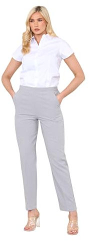 Ladies Trouser Half Elasticated Bi Stretch Waist Inside Leg 27 Inches (Regular) Work Office Everyday Wear Pants (UK, Numeric, 14, Regular, Regular, Light Grey)