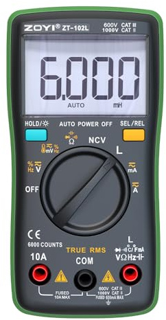 ZOYI ZT-102L Auto-Ranging LCR Meter, True-RMS Digital Multimeter - 6000 Counts Inductance Tester, Measures Capacitance, Resistance, AC/DC Voltage & Current, NCV, Diode, Duty-Cycle - for Electronics