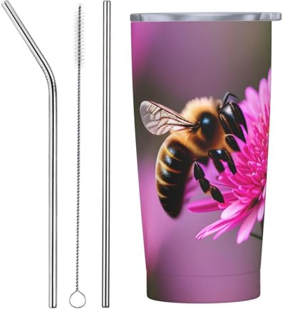 MDATT Bee Flying Tumbler mit Deckel und Strohhalm, doppelwandige Isolierung, wiederverwendbare Kaffeetassen halten Getränke heiß und kalt