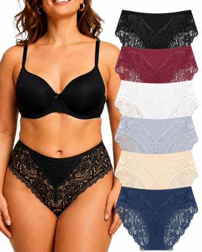 Lot de Culottes en Coton et Dentelle pour Femme – Taille Mi-Haute, Couverture Totale – Lingerie Douce et Confortable au Quotidien