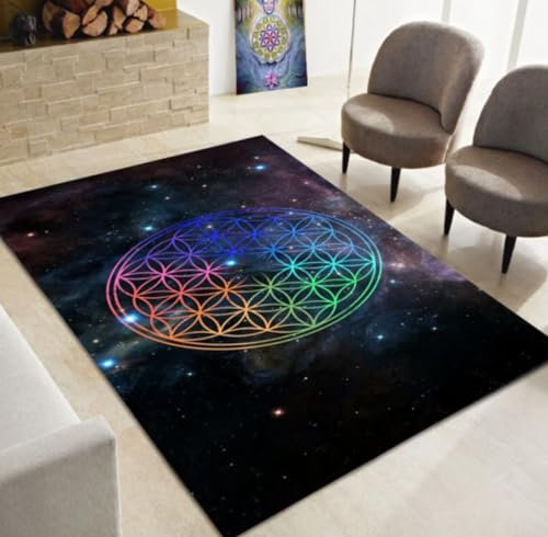 PASPRT Blume des Lebens Yoga Teppich Für Zu Hause Wohnzimmer Schlafzimmer Nachttisch Dekoranti-Rutsch Bereich Teppich Zimmer Krabbelmatte 80X120Cm