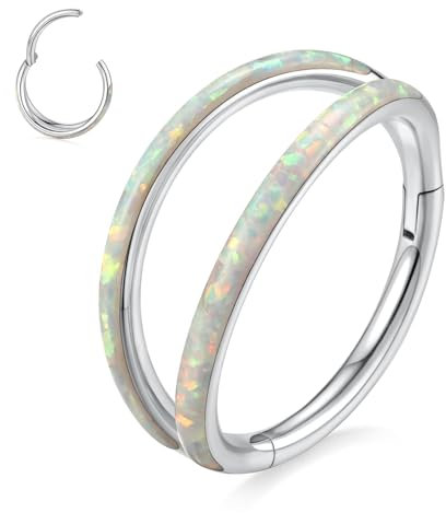 Ohrringe aus Chirurgenstahl mit doppeltem Nasenring Helix Piercing 16G Conch Hoop Conch Piercing Schmuck Silber Septumschmuck mit Opal Septum Ring Helix Lobe Hoop Earring Schmuck 8mm
