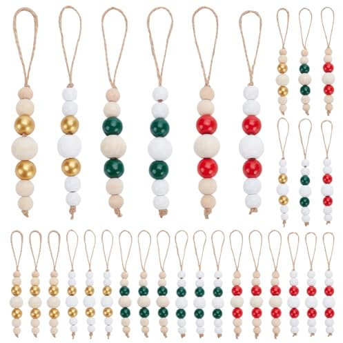 PH PandaHall 30 Stück Holzperlen Ornament Boho Christbaumschmuck 6 Farben Holzperlen Bauernhaus Weihnachtsdekoration Holz Hängedekoration Für Weihnachtsbaum Kamin Party Dekor