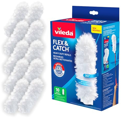 Vileda Flex & Catch - Ricariche per spolverare resistenti (10 pezzi) | Ricarica per spolverare usa e getta con fibre di pulizia realizzate al 100% con materiali riciclati | Cattura 3 volte più polvere