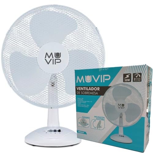 MUVIP Ventilador de Sobremesa de 50W - 3 Velocidades, Aspas de 40cm, Ajustable y Oscilante con Rejilla Protectora - Ideal para el Hogar y la Oficina - Tensión 220V-240V, 50Hz