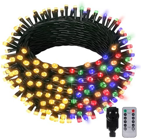 Hzitcigm 30M 300LED Luci Natale Bianco Caldo/Colorate, Natalizie Stringa Luci LED Esterno Interno 8 Modalità Catena Luminosa Impermeabile Albero Natale Catena di Luci Decorative per Natalizie Festa