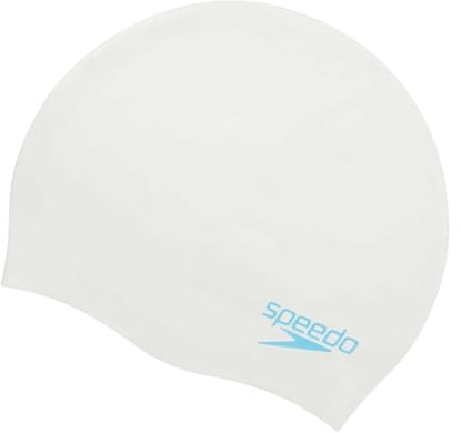 Speedo Einfarbige Silikon-Badekappe für Uni-Kinder, Einheitsgröße, Weiß/Blau
