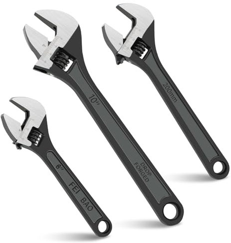 3PCS Adjustable Wrench Set Pipe Spanner, 6 8 10 Wide Jaw Wrench with Ergonomic Grip, Crescent Adjustable Wrench Set for Automotive Plumbing and Household Repairs