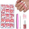 Press on Nails - 240 Pcs Coffin French False Nails Set - Fake Nail Nude Color French False Nail Kit - 15 Size Full Cover Stick On Nail - Acrylic Tips And Glue for Manicure
