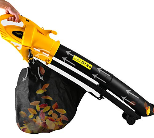 Souffleur de feuilles amélioré avec aspirateur filaire 3000 W, souffleur de jardin électrique portable à 6 vitesses avec roues, grande collection de 35 L pour l'enlèvement des feuilles, le déneigemen