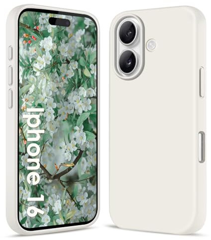 Filoto Liquid Silicone Case for iPhone 16 (6.1 inch) - Ultra Thin Full Body Protective Case, 4-Layer Shockproof Structure, Soft Scratch Resistant Microfiber Lining, Cream white