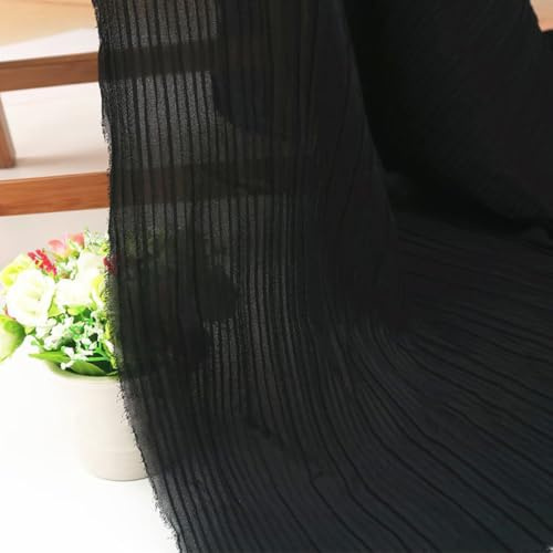 Begradigte Länge 1m Breite 150cm Plissee Tüllstoff Weich Plissierter Stoff Dekostoff Atmungsaktiv Faltenstoff Plisseestoff Bekleidungsstoff für DIY Handwerk Hochzeit Kleidungsdekoration,Schwarz