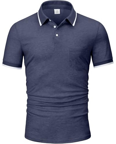 GLESTORE Poloshirt Herren Kurzarm Polo Shirt Business Basic Polohemd mit Brusttasche Marineblau L